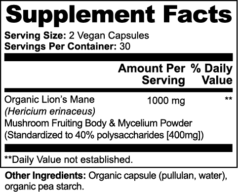 ORGANIC LIONS MANE MUSHROOM-Capsules (Mind Weaver's Mane)